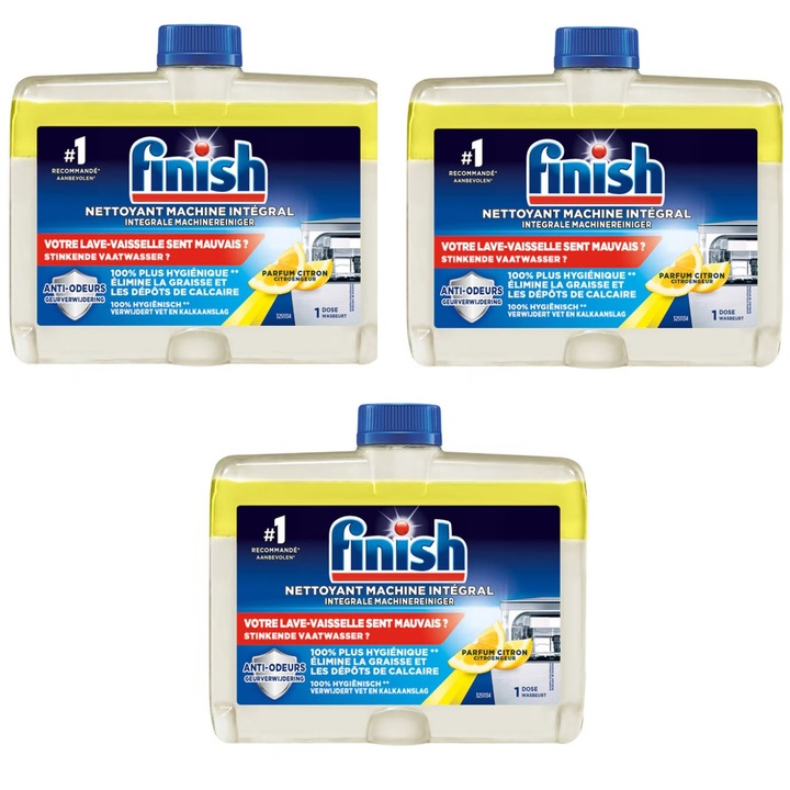 Pachet 3 x Detergent Finish, pentru masina de spalat vase, Lichid, Lamaie, 250 ml