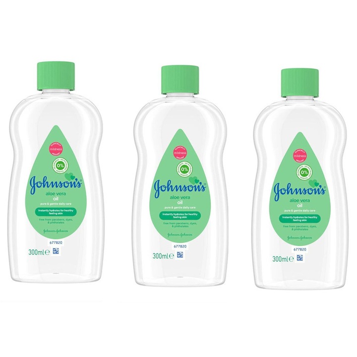 Set 3 x Ulei de corp Johnson's Baby cu Aloe Vera, 300 ml, hipoalergenic, hidratant