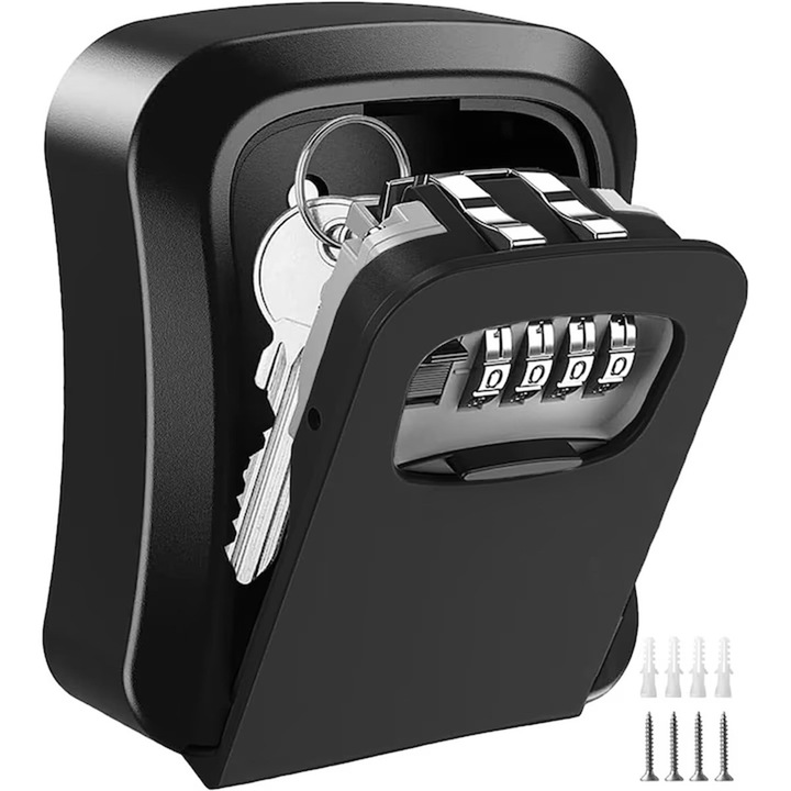 Cutie Chei cu Parola CH-803, 4 cifre, rezistentă la apă, neagră, se fixează pe perete, pentru până la 5 chei