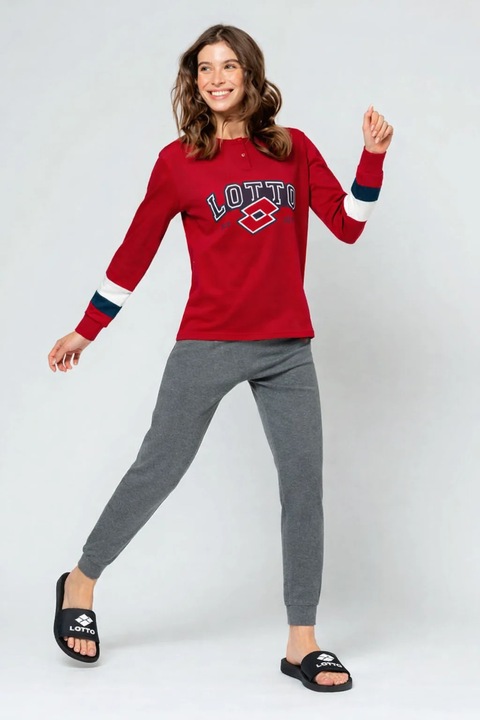 Pijama dama Lotto LP6106, set 2 piese din bumbac, Rosu/Gri