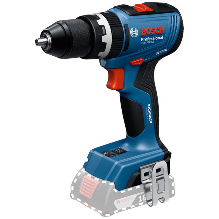Masina de gaurit si insurubat (bormasina) cu impact pe acumulator Bosch Professional GSB 18V-65, 06019N3300, 18V, 550/2100 RPM, 27.000 percutii/min, Kickback control, motor fara perii/brushless, 65/31 Nm, fara acumulator/incarcator, cutie de carton