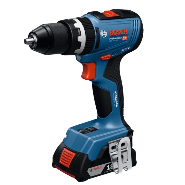 Masina de gaurit si insurubat (bormasina) cu impact pe acumulator Bosch Professional GSB 18V-65, 06019N3300, 18V, 550/2100 RPM, 27.000 percutii/min, Kickback control, motor fara perii/brushless, 65/31 Nm, fara acumulator/incarcator, cutie de carton