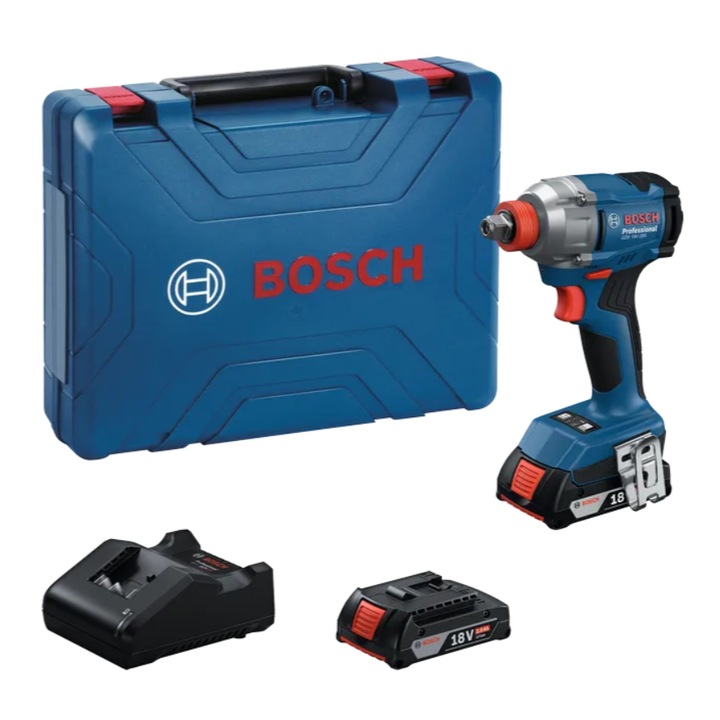 Masina de insurubat cu impact Bosch Professional GDX 18V-285, 06019N2122, 18V, 285Nm, 2800 RPM, motor fara perii, 3.600 percuţii/min, prindere patrat 1/2” - Hexagonal 1/4'' Uni, 2 acumulatori GBA 18V 2.0Ah, incarcator GAL 18V-20, cutie profesionala
