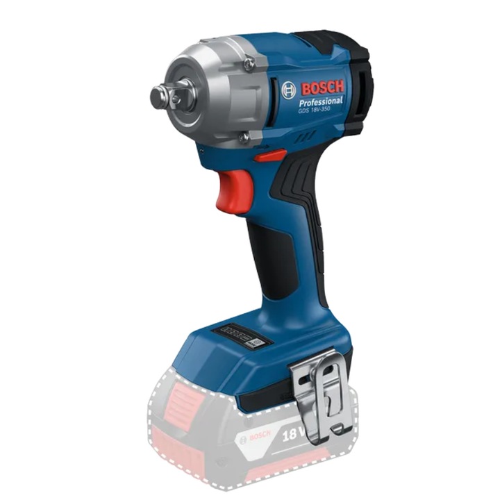 Surubelnita cu impact pe acumulator Bosch Professional GDS 18V-350, 06019M5000, 18 V, 350 Nm, 1/2” sistem prindere, 2300 RPM, 3400 percutii/min, motor fara perii/brushless, fara acumulator/incarcator, L-BOXX 136