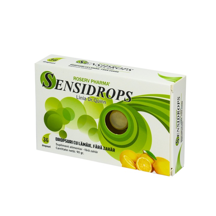 Sensidrops, ROSERV PHARMA, 36 pastile, aroma de lamaie, fara zahar, pentru calmarea gatului