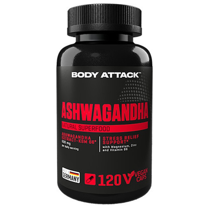 Ashwagandha 120 capsule, Body Attack, extract 600mg, magneziu, zinc