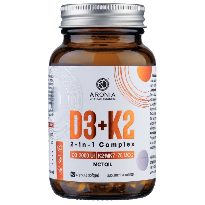 Vitamina D3+K2, 2 in 1 Complex — 2 vitamine esentiale, cu absorbtie optima, pentru sanatatea oaselor, dintilor si muschilor