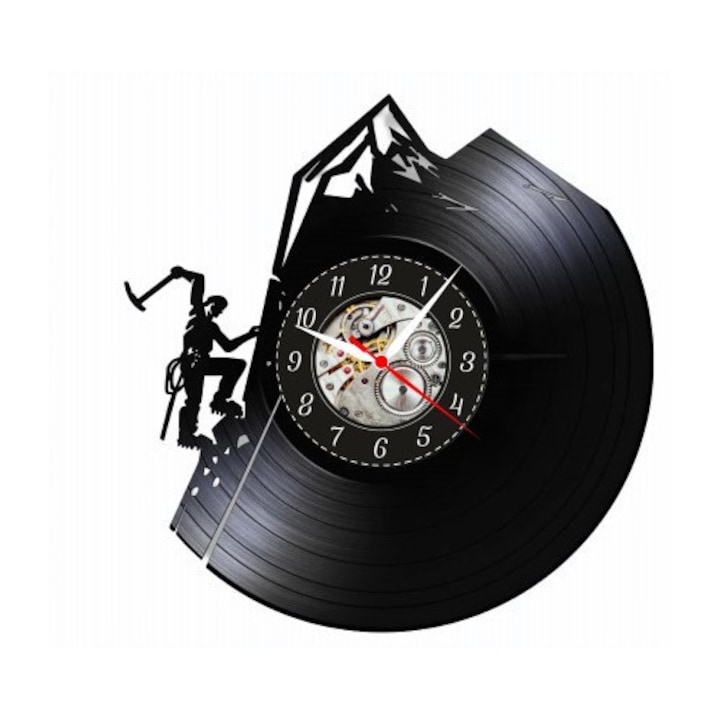 Climber's Peak dekoratív falióra, hegymászó design, Quartz szerkezet, vinyl, fekete