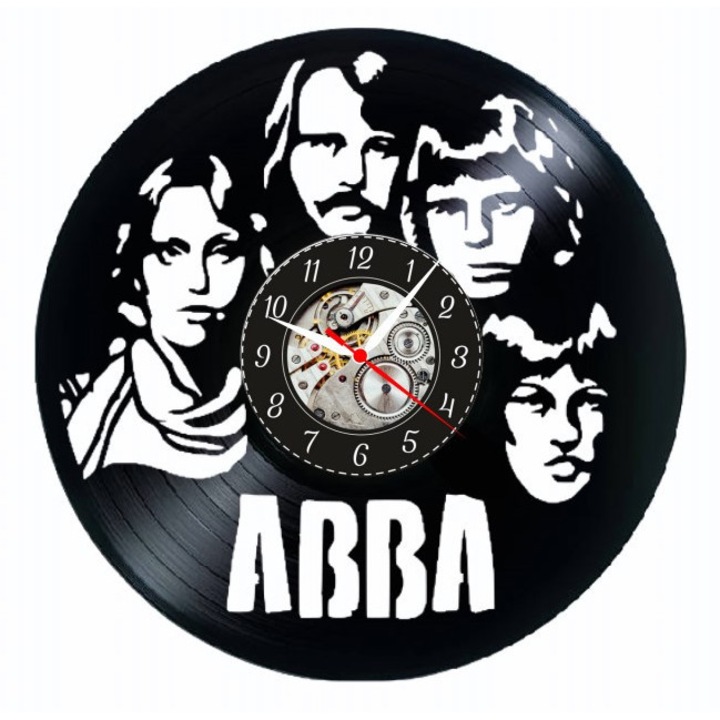 ABBA falióra, Retro Zene design, kvarc szerkezet, fekete, 30x30cm