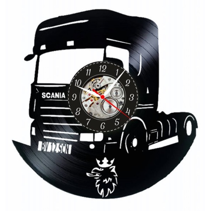Dekoratív falióra Scania, bakelit lemez, Trucking & Logistics design, kvarc szerkezet, fekete