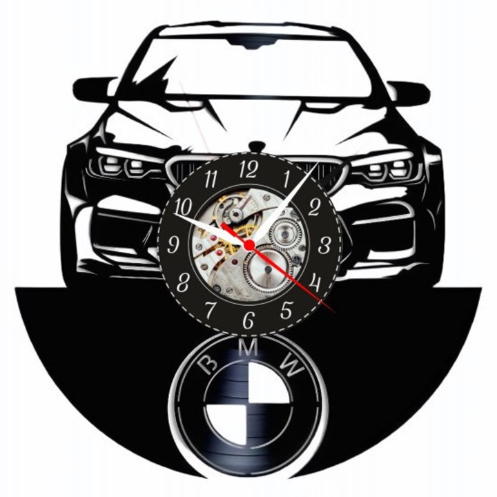 Dekoratív falióra, BMW M-Series, bakelit lemez dizájn, kvarc szerkezet, többszínű