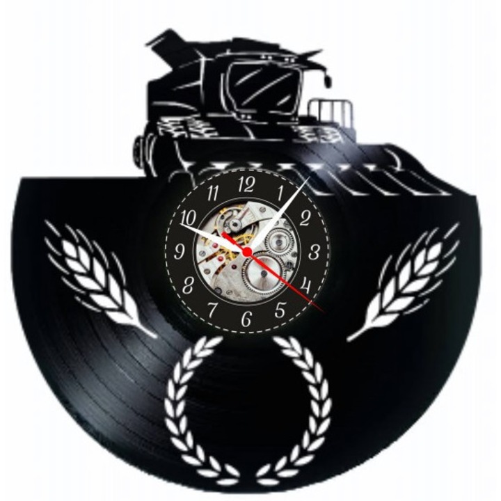 Dekoratív falióra, Harvest King, mezőgazdasági design, csendes mechanizmus, bakelit lemez, 30x30cm