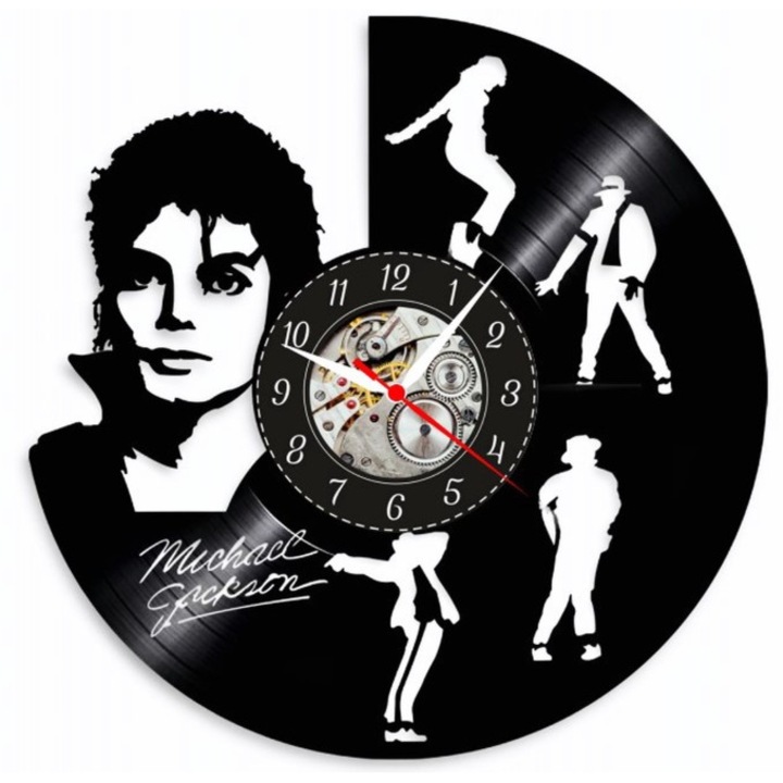 Dekoratív falióra Michael Jackson, bakelit lemez, Music Legends design, kifejező portré, kvarc szerkezet