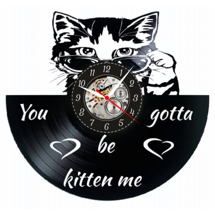 Ceas de perete decorativ, design Funny Cat & Pets, Negru, 30x30cm