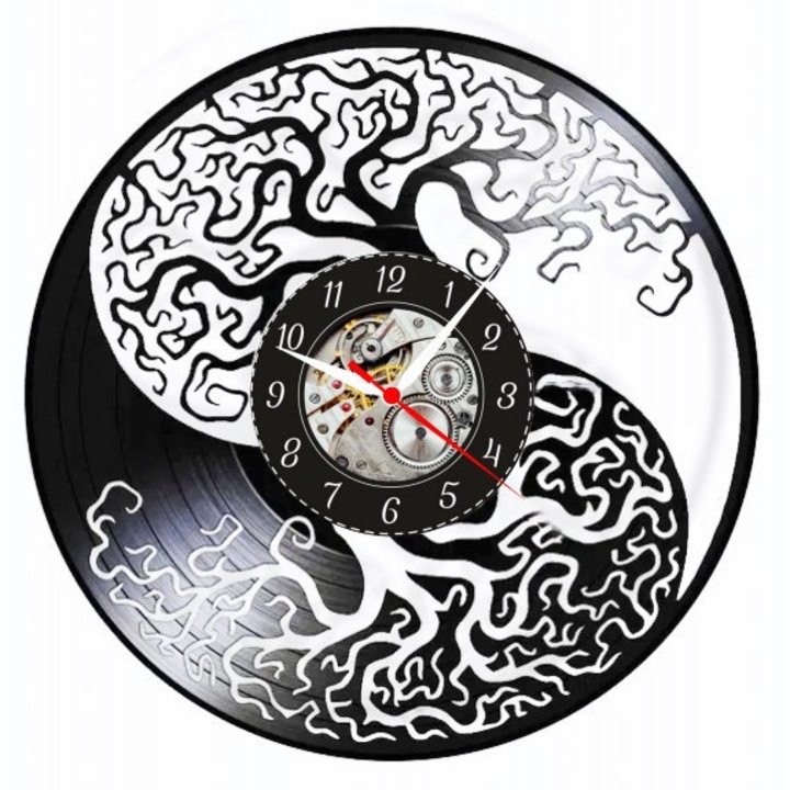 Yin Yang dekoratív falióra, bakelit lemez, fekete, 30 cm, Zen & Spiritualitás design