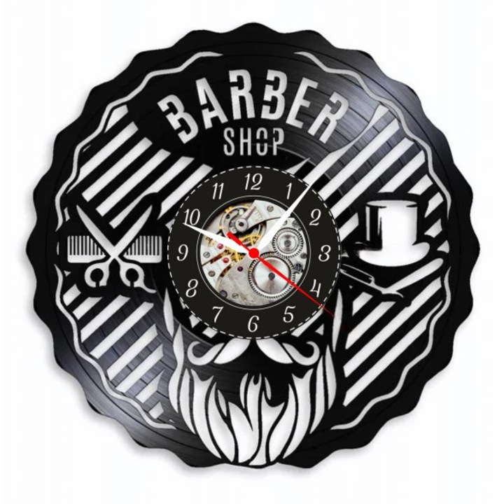 Dekoratív falióra, Vintage Borbélyüzlet, Borbély design, fekete, 30 cm
