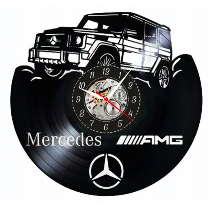 Dekoratív falióra Mercedes G-osztály AMG, autó design, fekete, bakelit lemezből készült