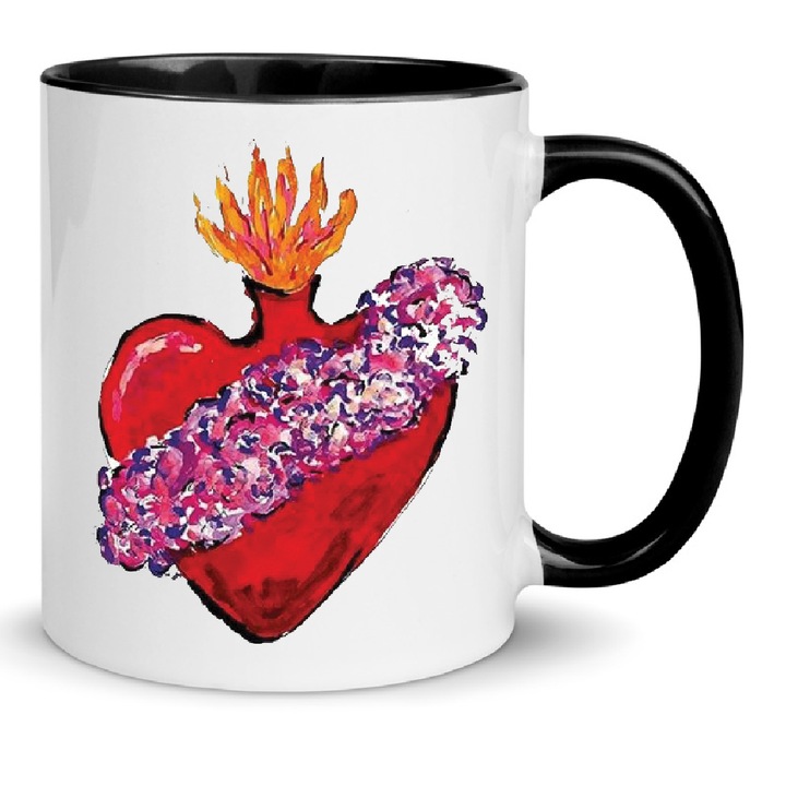 Cana ceramica alba si neagra Florence and the Machine, 330ml, rezistenta la masina de spalat vase