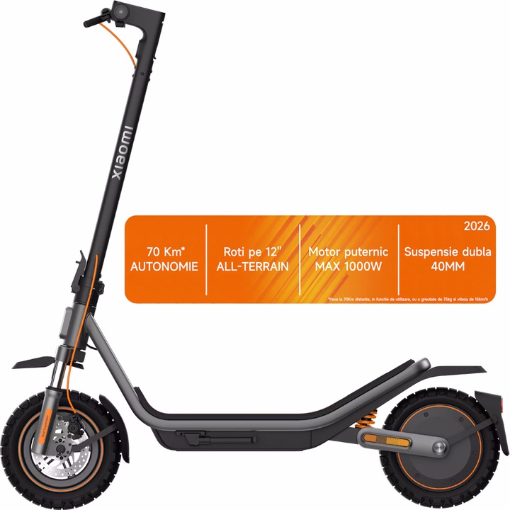 Trotineta electrica Xiaomi Electric Scooter 6 Pro, putere motor 400W, autonomie max. 70km, viteza maxima 25 Km/h, Greutate Max. 120kg, Roti 12"", Culoare Negru
