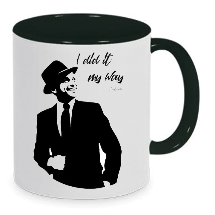 Cana Frank Sinatra Nr. 1, ceramica premium, alb-negru, 330ml