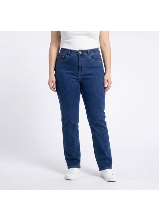 Blugi Dama Drept Realize, cu Talie Inalta si Material Elastic, Albastru Inchis