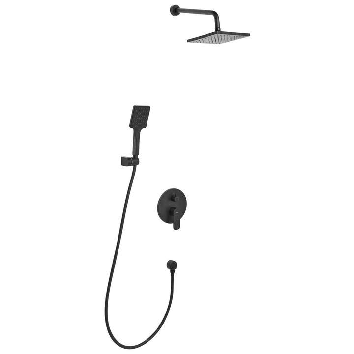 Sistem de dus incastrat Beliani Guaratuba, efect de ploaie, negru, 41x25x175cm, set de dus