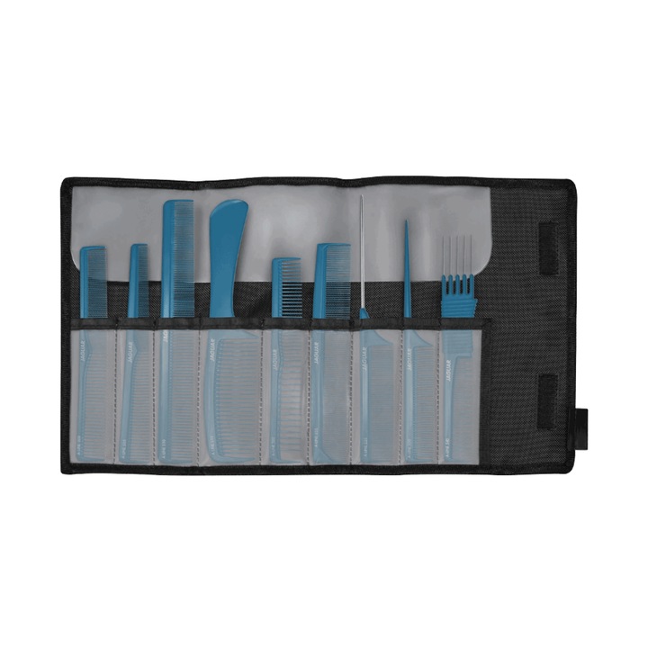 Set piepteni Jaguar Atlantic Blue, 9 piese, diverse dimensiuni, culoare albastra