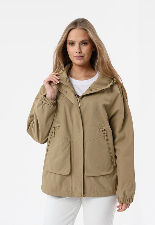 Jacheta lejera de primavara cu gluga si indichere cu fermoar, Volcano J-Afinis, bej, Bej