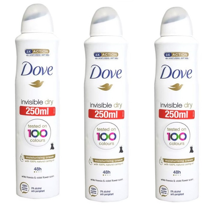 Pachet 3 x Deodorant Dove Antiperspirant Invisible Dry, 250 ml