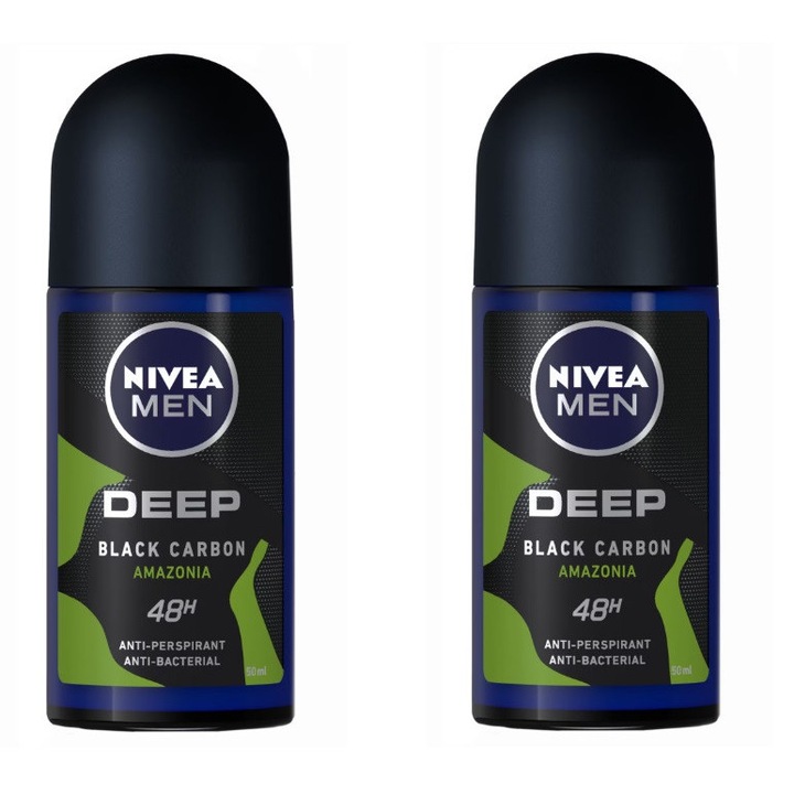 Pachet 2 x Deodorant roll-on NIVEA MEN Deep Black Carbon Amazonia, 50 ml