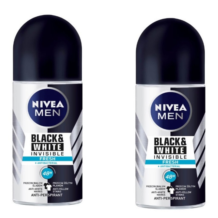 Pachet 2 x Deodorant Antiperspirant Roll-on, Nivea Men, Invisible Fresh, 50ml