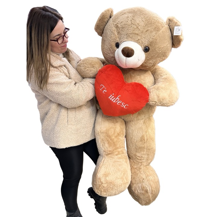 Urs maro deschis din plus cu inima rosie te iubesc 1, 2 m