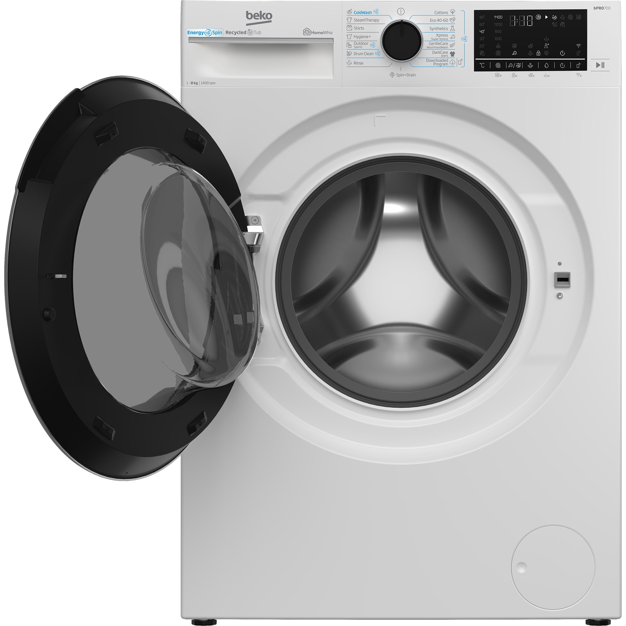 Masina de spalat rufe Beko B7WFU68418WB2ES, 8 kg, 1400 RPM, 15 programe, Clasa A, EnergySpin, Alb