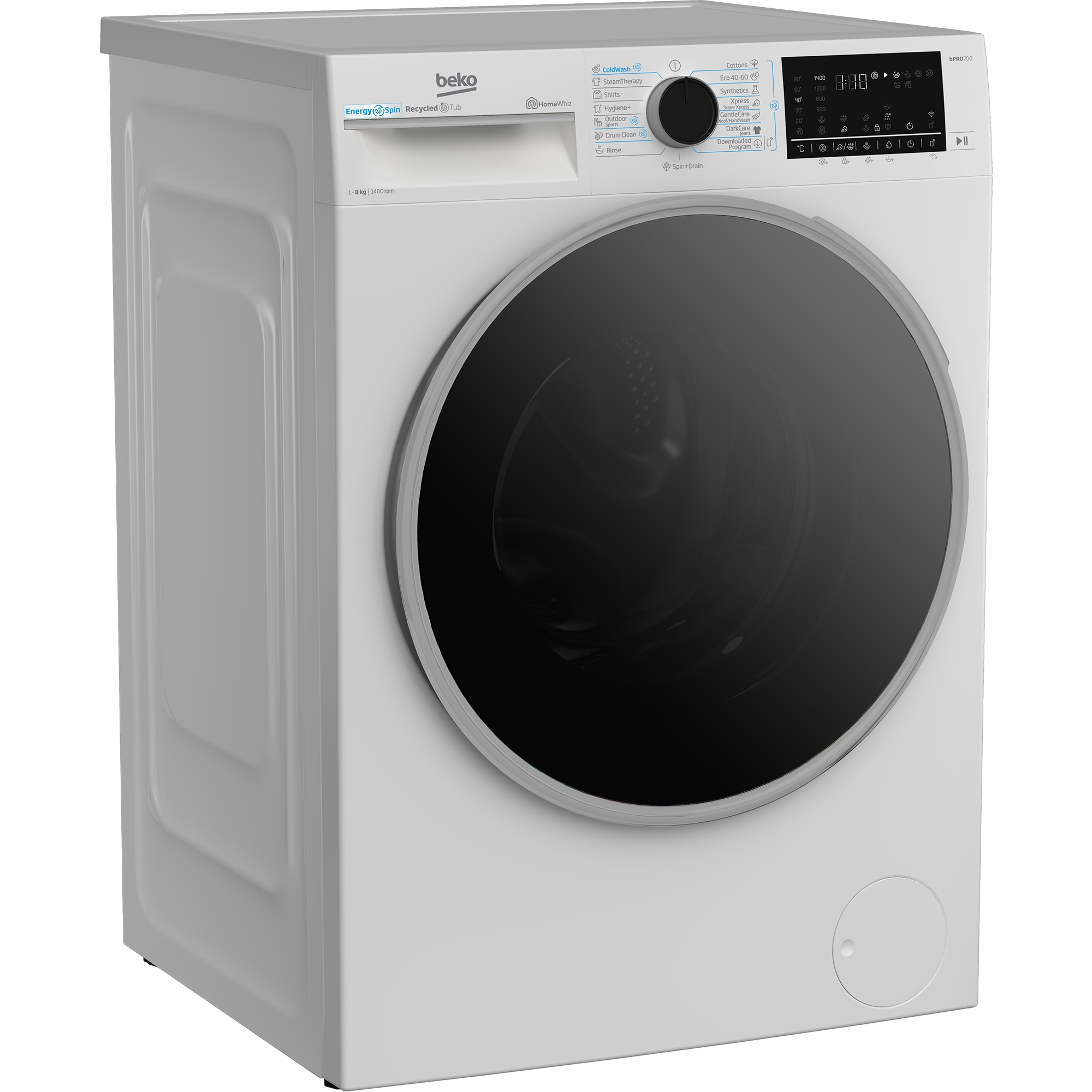 Masina de spalat rufe Beko B7WFU68418WB2ES, 8 kg, 1400 RPM, 15 programe, Clasa A, EnergySpin, Alb
