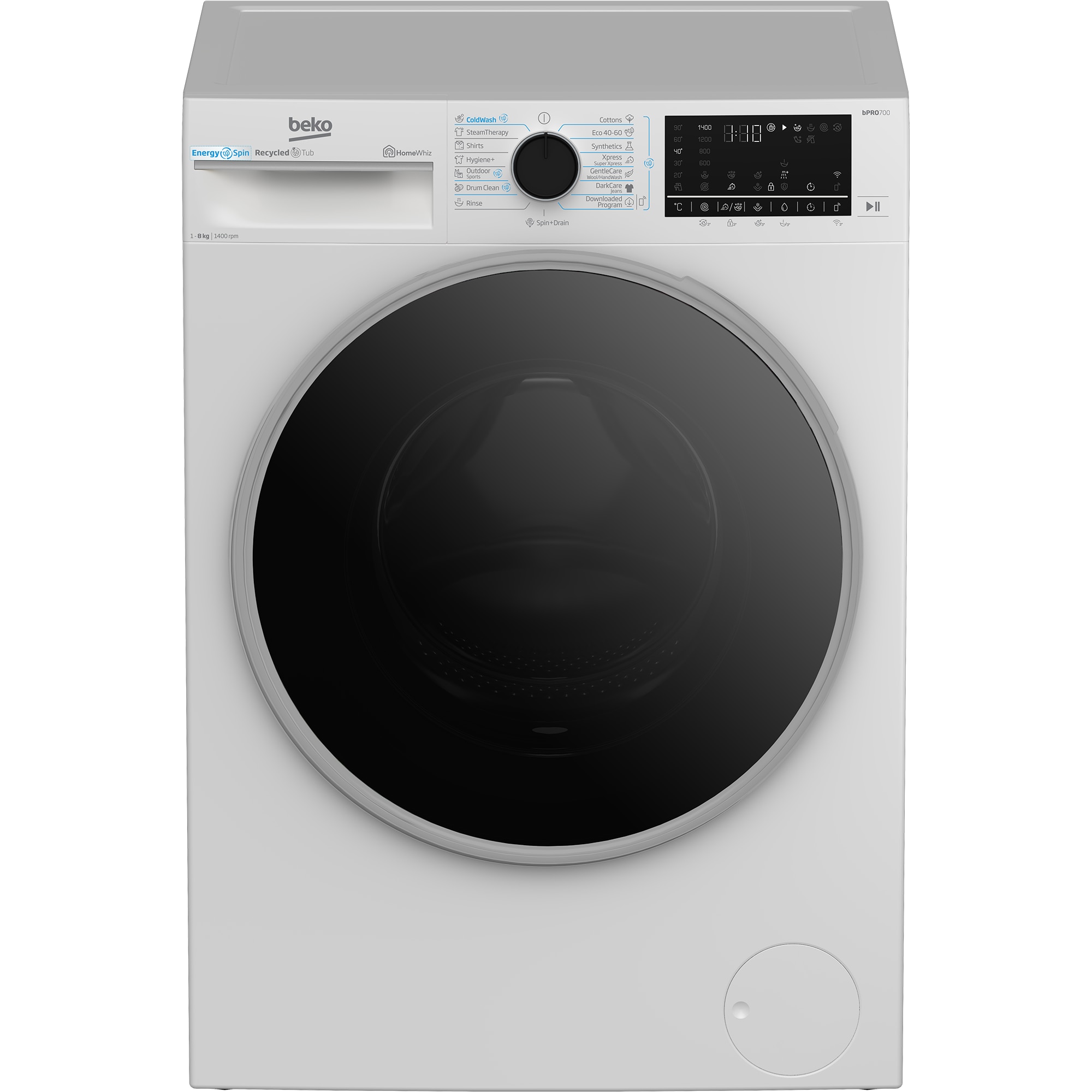Masina de spalat rufe Beko B7WFU68418WB2ES, 8 kg, 1400 RPM, 15 programe, Clasa A, EnergySpin, Alb