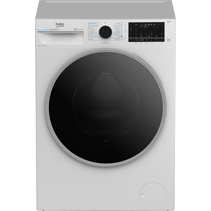 Пералня Beko B7WFU68418WB2ES, 8 кг, 1400 об/мин, 15 програми, Клас A, EnergySpin, Бял