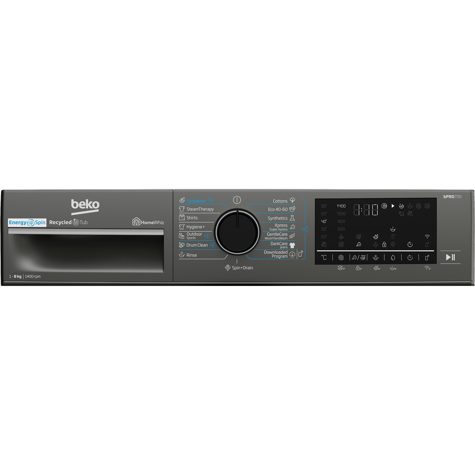 Masina de spalat rufe Beko B7WFU68418MB2ES, 8 kg, 1400 RPM, Clasa A, 15 programe, Gri