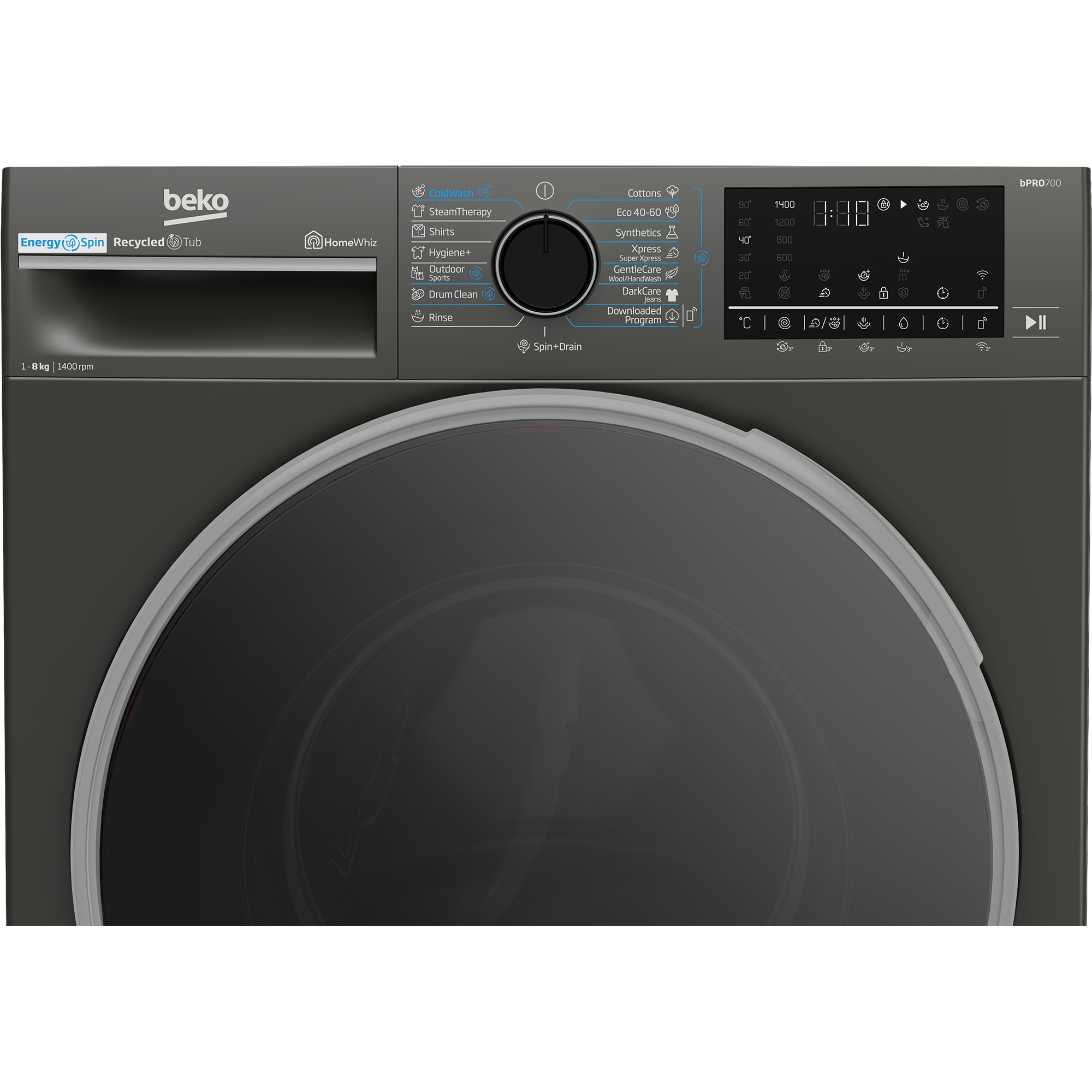 Masina de spalat rufe Beko B7WFU68418MB2ES, 8 kg, 1400 RPM, Clasa A, 15 programe, Gri