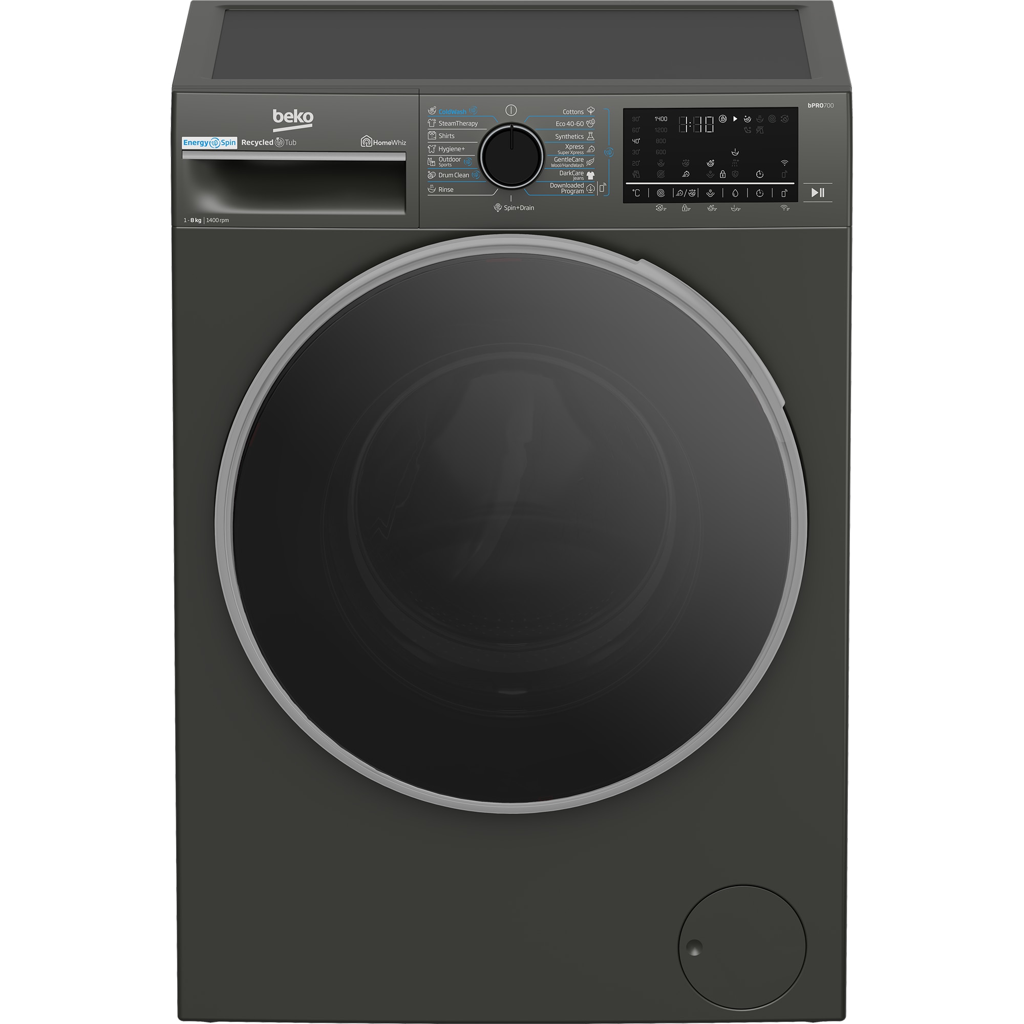 Masina de spalat rufe Beko B7WFU68418MB2ES, 8 kg, 1400 RPM, Clasa A, 15 programe, Gri