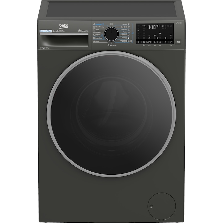 Пералня Beko B7WFU68418MB2 ES, 8 кг, 1400 об/мин, Клас A, EnergySpin, SteamCure, Wi-Fi, Сив