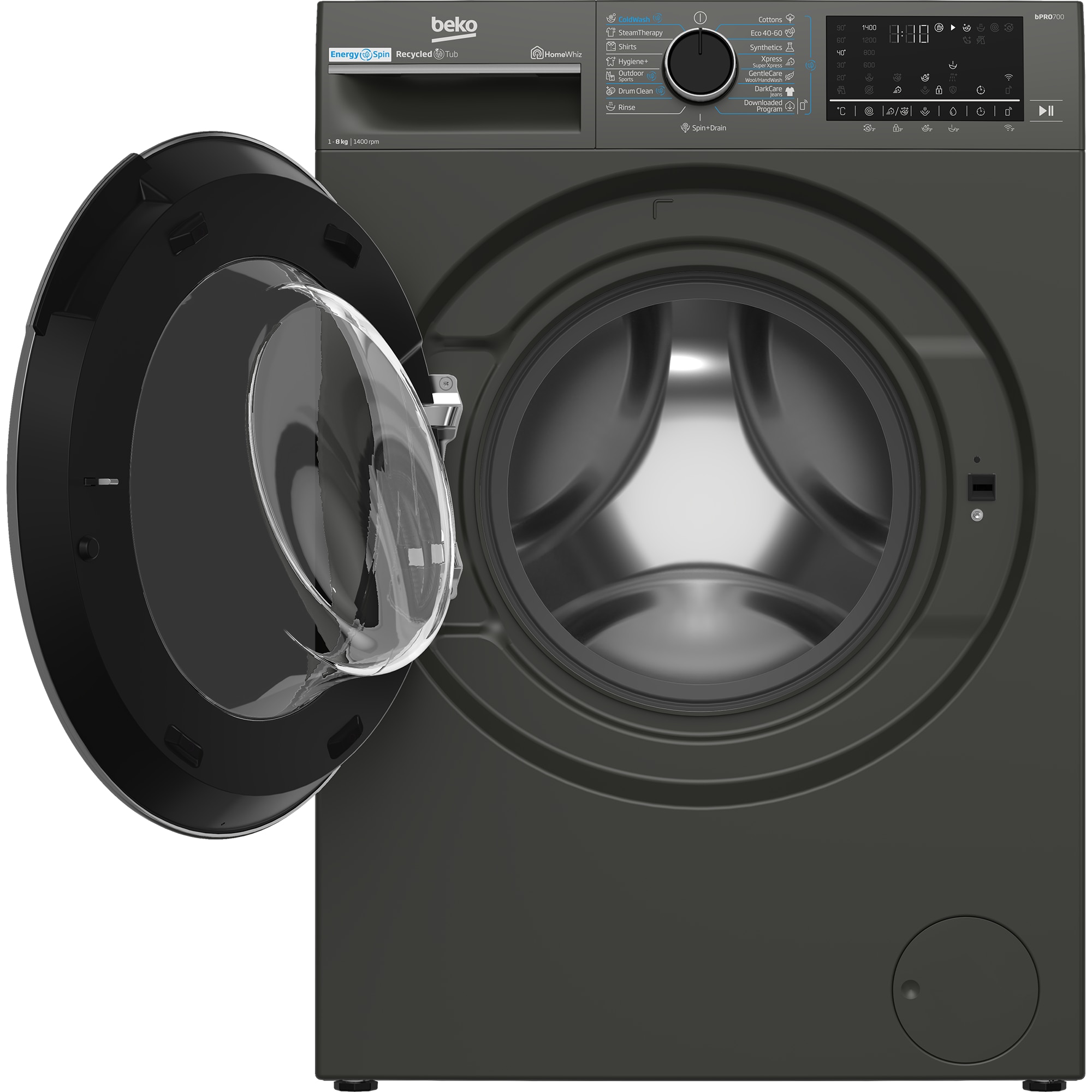 Masina de spalat rufe Beko B7WFU68418MB2ES, 8 kg, 1400 RPM, Clasa A, 15 programe, Gri