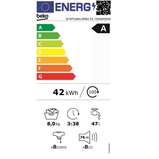 Masina de spalat rufe Beko B7WFU68418MB2ES, 8 kg, 1400 RPM, Clasa A, 15 programe, Gri