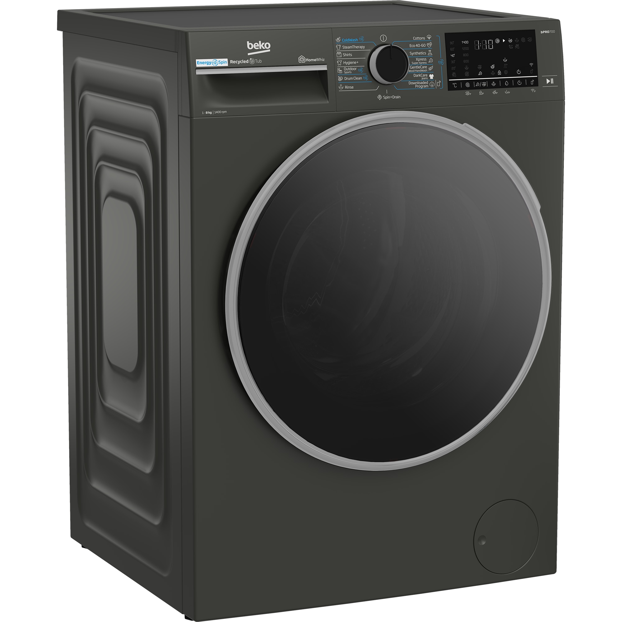 Masina de spalat rufe Beko B7WFU68418MB2ES, 8 kg, 1400 RPM, Clasa A, 15 programe, Gri