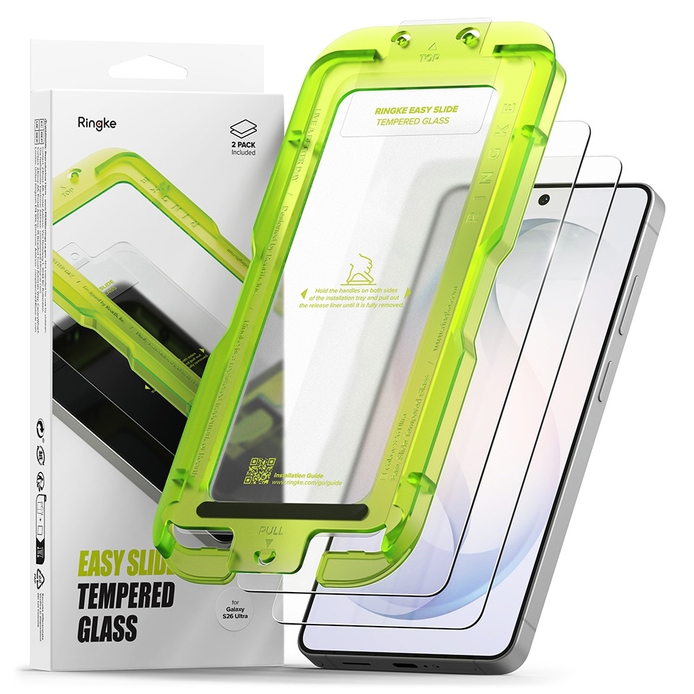 Pachet 2 buc Folie Sticla pentru Samsung Galaxy S26 Ultra Ringke Easy Slide, Kit de instalare usoara si rapida cu dispozitiv de potrivire automata, Protectie Profesionala, Ultra Rezistenta, Transparenta