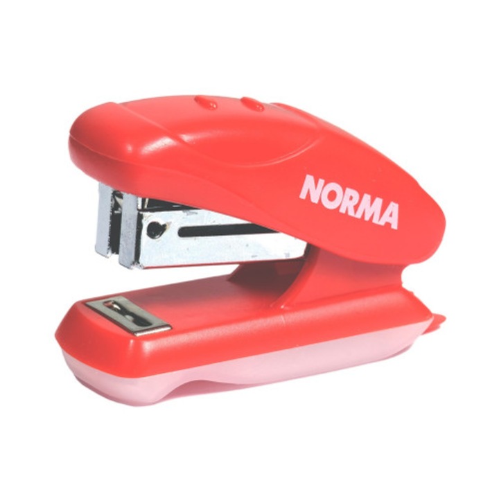 Мини телбод N24/6 NORMA, 16 листа, 50 мм, червен, съвместим с телчета N24/6, малък телбод за училище и офис