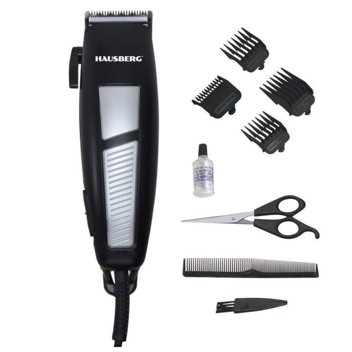 Masina electrica de tuns Hausberg HB-53NG, motor puternic, 4 piepteni, negru, set complet