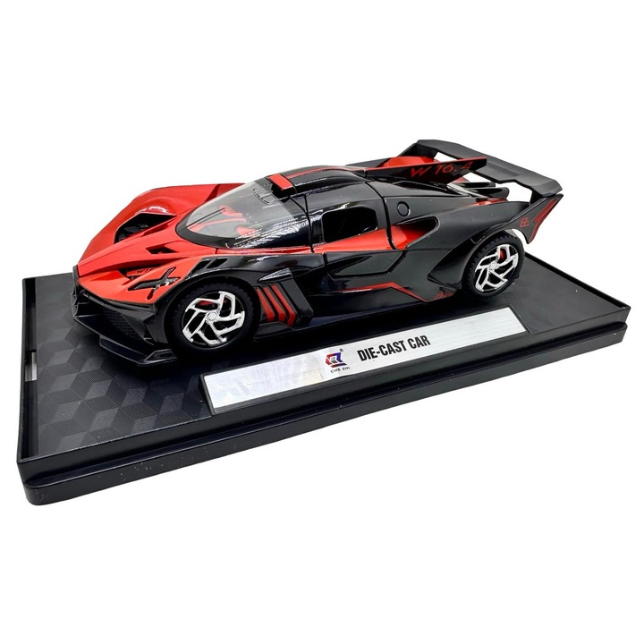Macheta Bugatti Bolide rosu negru 1:32 metal cu lumini si sunete deschidere completa