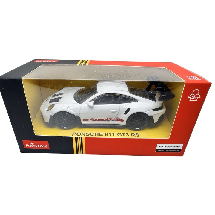 Macheta Rastar Porsche 911 GT3 RS 1:43 fehér fém die-cast replika