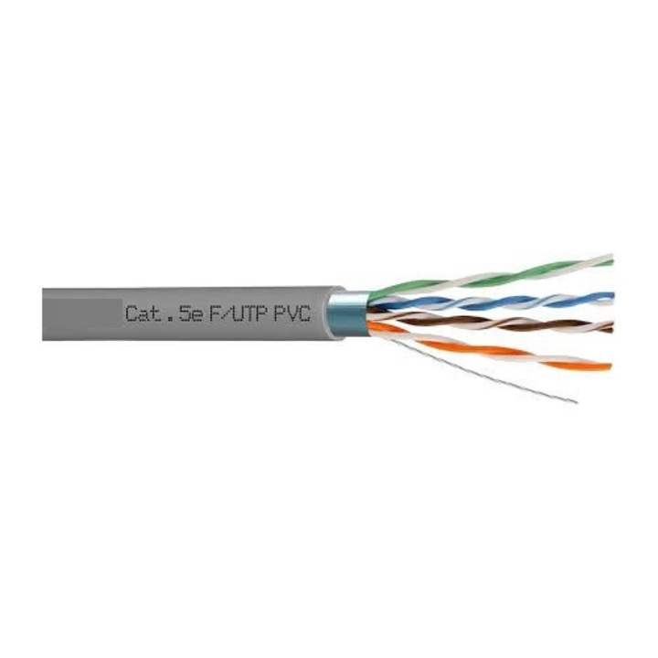 Cablu F/UTP Cat.5e PVC, de interior, cupru solid, FLUKE PASS, 100% cupru solid, rola 100m