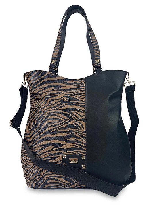 Geanta de umar dama Hunter, model Jungle, zebra capsuna, 2 compartimente, detalii metalice aurii